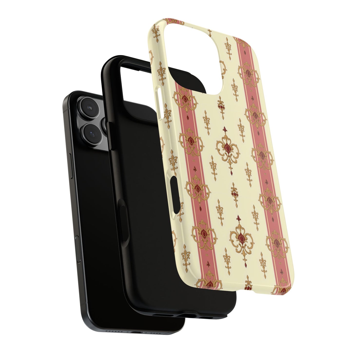 Elegant Floral Motif Phone Case - Tough Cases with Vintage Design - Mauve Striped Gold Damask