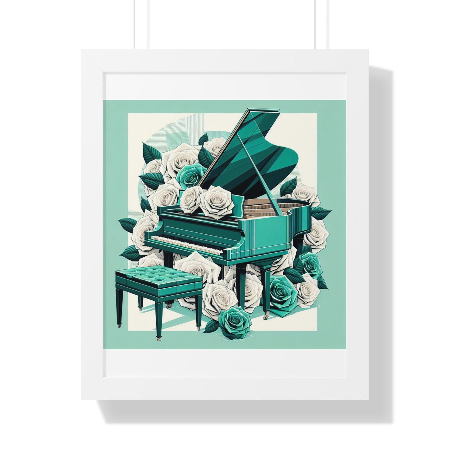 Vertical Poster - Aqua Grand Piano & Roses Wall Art