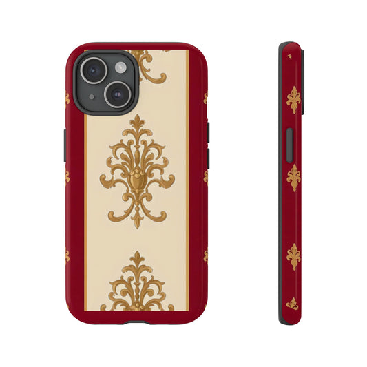 Elegant Floral Motif Phone Case - Tough Cases with Vintage Design - Dusk Red Striped Gold Damask