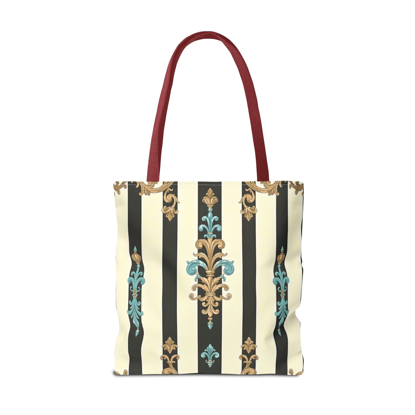 Elegant Stripe Pattern Tote Bag | Fashionable Reusable Shopping Tote, Eco-Friendly Gift Bag - Black Striped Turquoise & Black Rococo