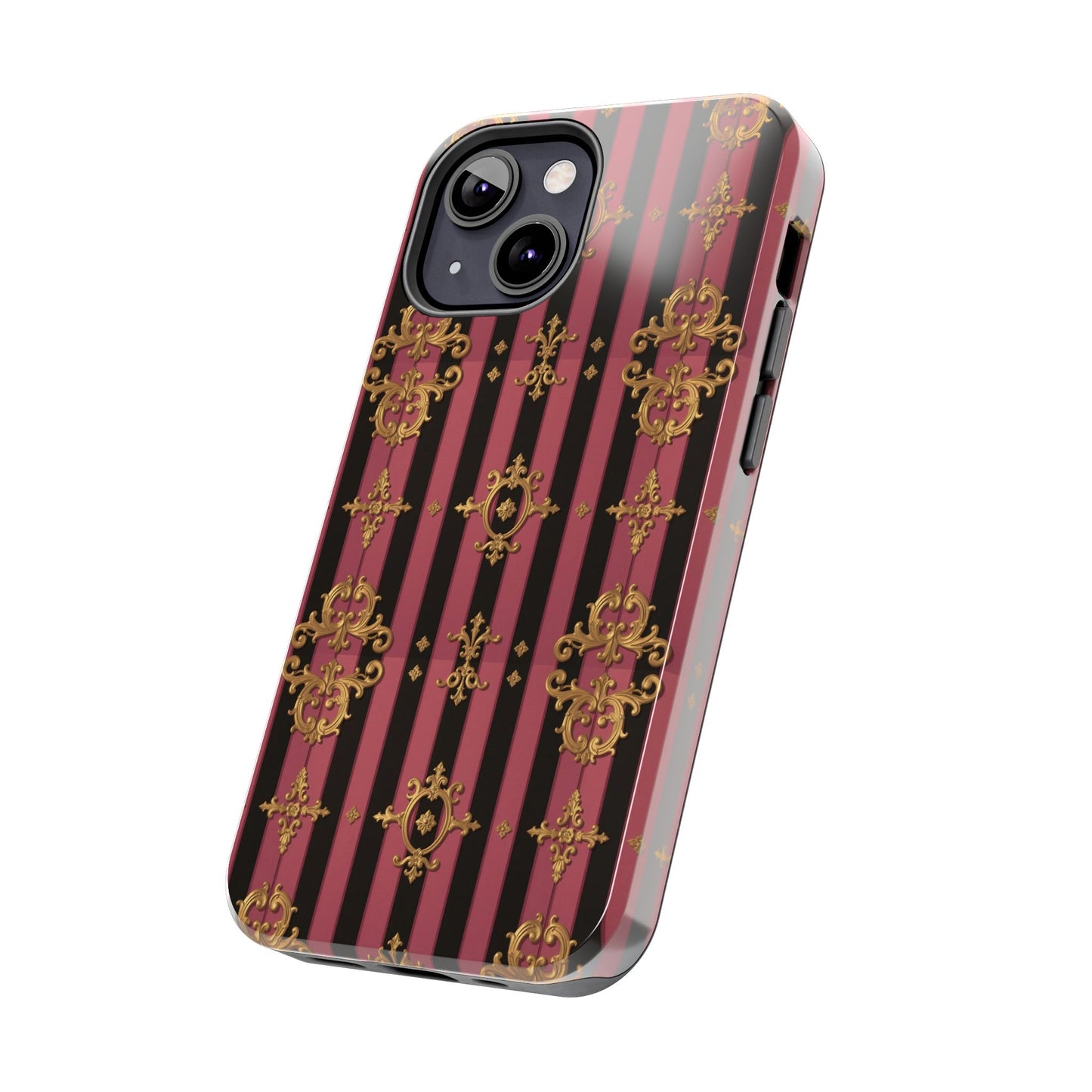 Elegant Black & Mauve Striped Gold Baroque Phone Case, Tough Phone Cases, Stylish Protective Cover, Unique Gift, Luxe Phone Accessories