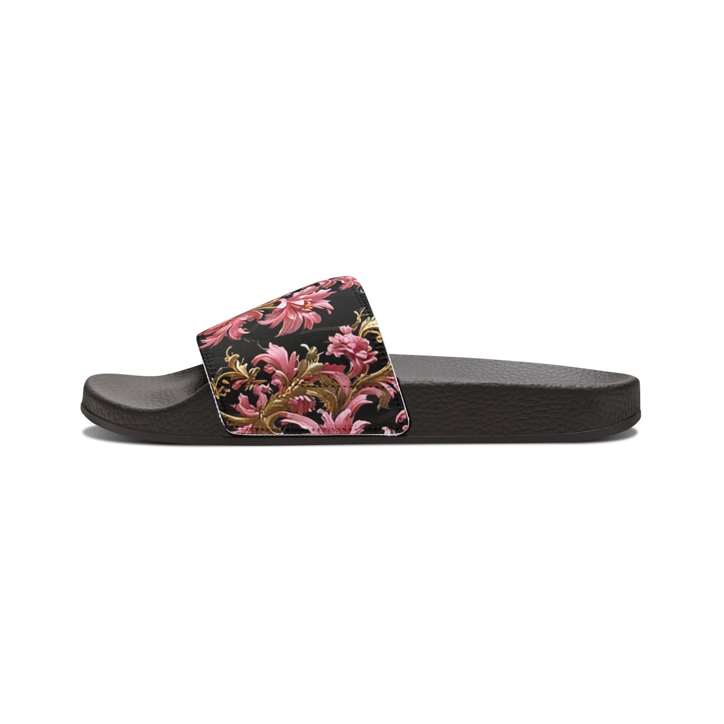 Floral Women's Sandals | Trendy Summer Footwear, Vacation Slip-Ons, Beach Sandals, Stylish Slip-Ons - Black & Pink Oil Painting Style Rococo
