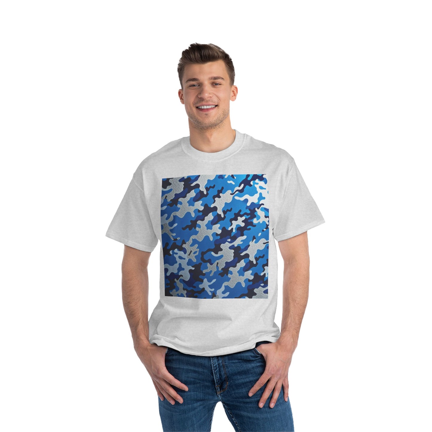 Stylish Camo Tee for Adventurers, Unisex Casual Wear, Summer Outing Shirt, Gift for Outdoorsy Friends, Trendy Graphic Tee - Blue Camo