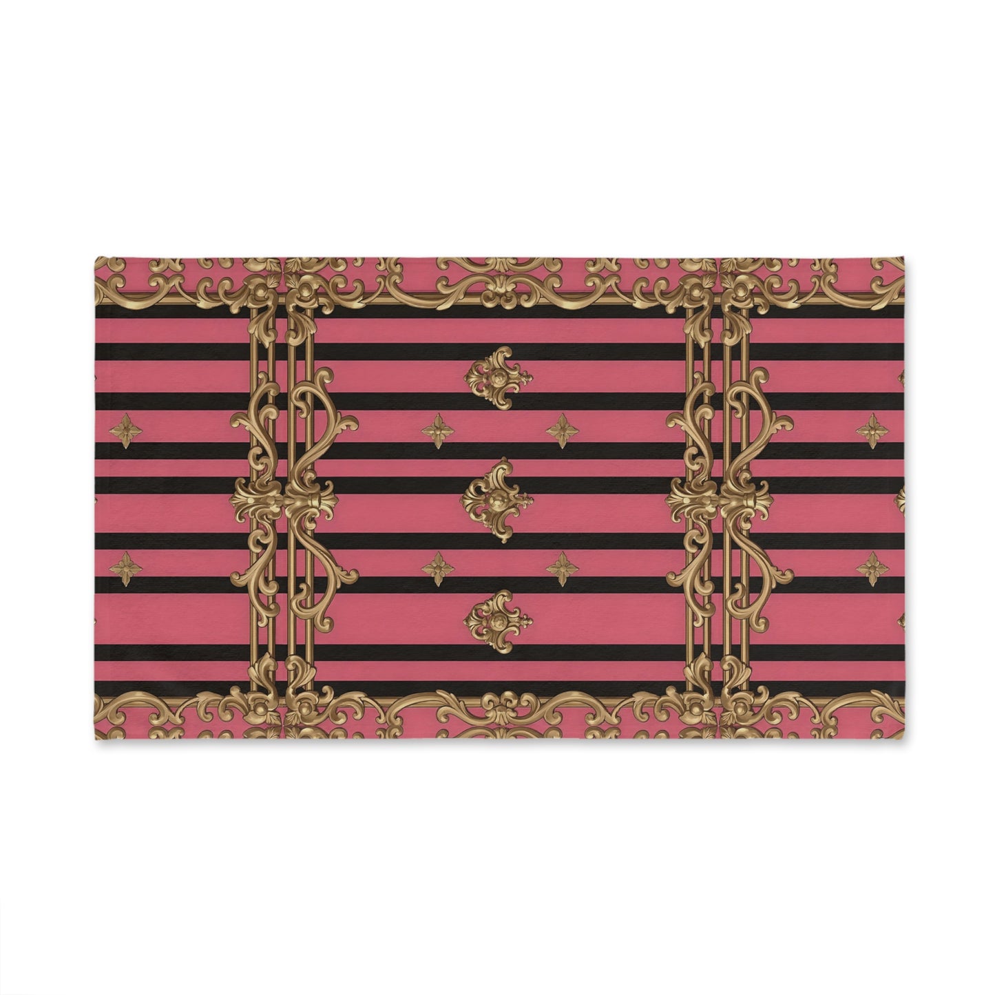 Chic Patterned Hand Towel with Gold Accents, Kitchen Decor, Glamorous Bathroom Towel, Elegant Home Accessory - Pink Striped Gold Rococo