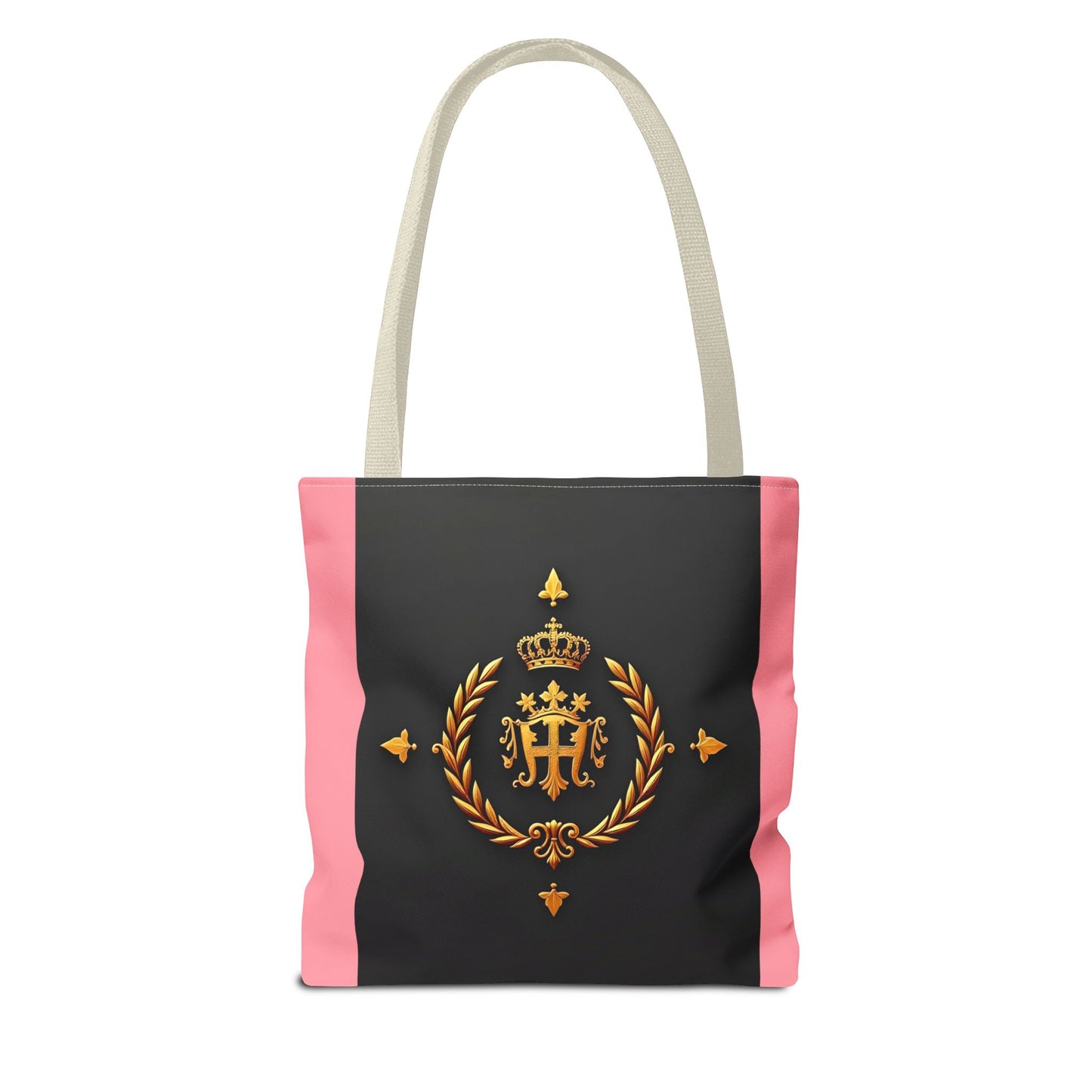 Elegant Monogrammed Tote Bag - Chic Shopper, Eco-Friendly Carryall, Personalized Gift, Stylish Accessory - Pink Striped Gold Crest