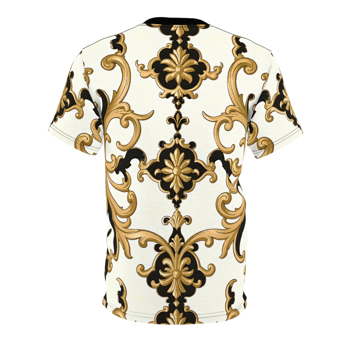 Elegant Baroque Print Tee, Unisex Fashion Top, Stylish Casual Wear, Perfect Gift for Fashion Lovers - Black & Gold Rococo