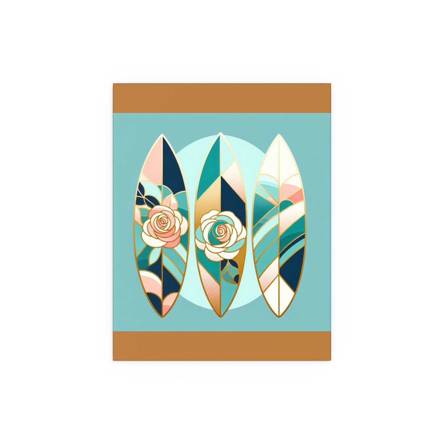 Elegant Floral Silk Poster - Indoor/Outdoor Wall Art for Home Decor - Blue, Pink & Aqua Surfboard & Roses