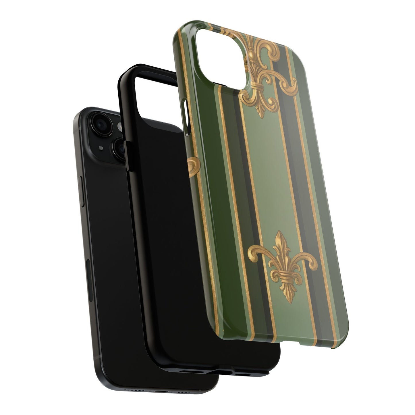 Elegant Tough Phone Cases - Baroque Design, Durable Cell Phone Covers, Unique Gifts for Her, Holiday Gifts - Green Striped Gold Baroque