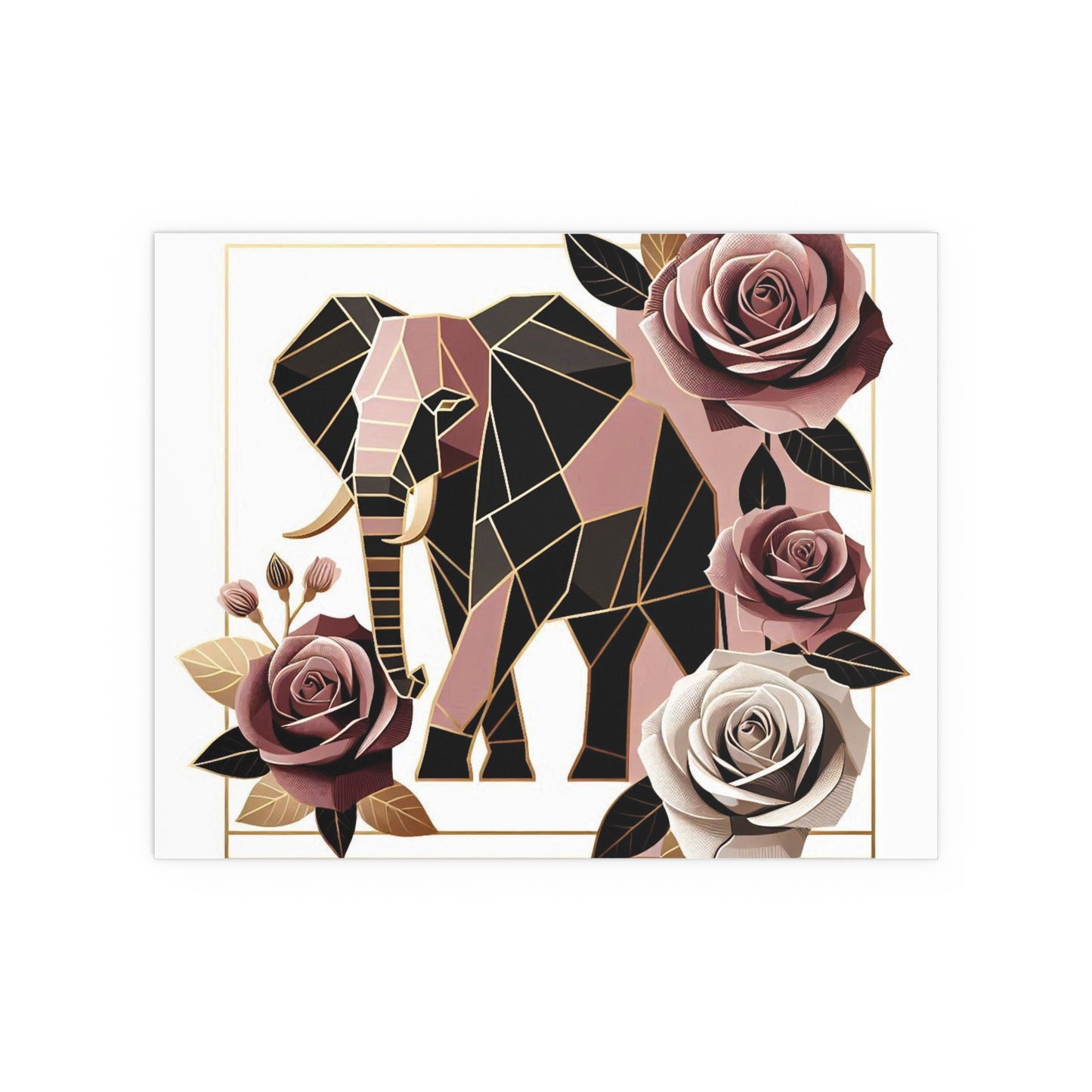 Elegant Floral Silk Poster - Indoor/Outdoor Wall Art for Home Decor - Brown & Mauve Elephant & Roses