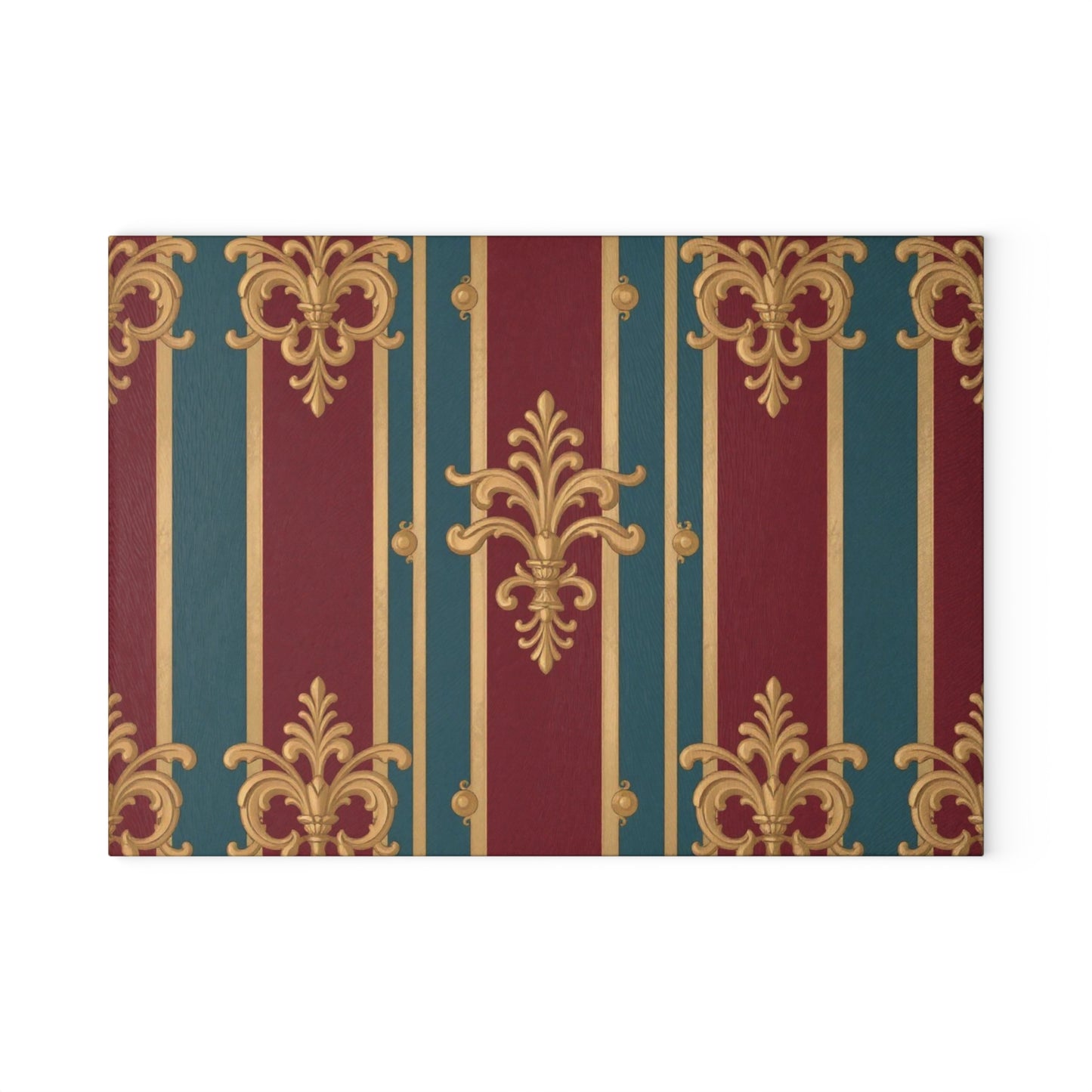 Elegant Floral Glass Cutting Board, Kitchen Decor, Home Gift, Cooking Accessory, Housewarming Present  - Burgundy Striped Gold Baroque