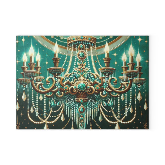 Glass Cutting Board - Green & Gold Jeweled Chandelier