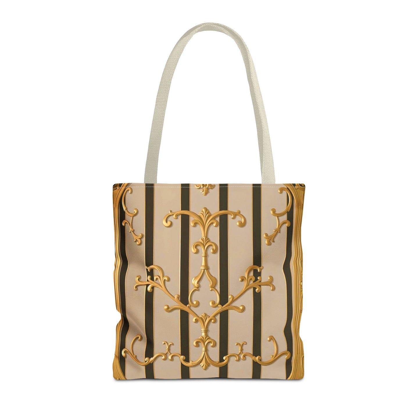 Elegant Gold Pattern Tote Bag - Stylish Carryall for Everyday Use, Eco-Friendly Shopping, Gift for Her - Beige Striped Gold Rococo