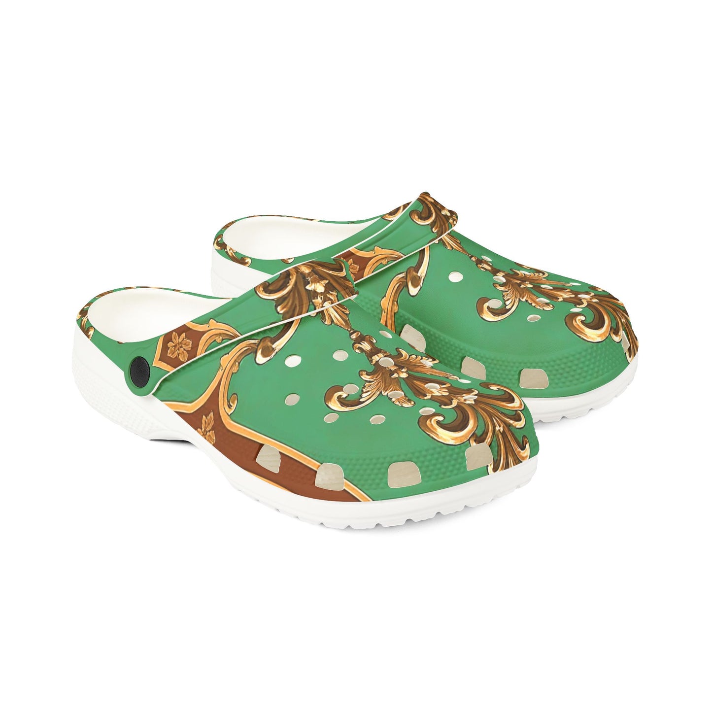 Elegant Green Floral EVA Foam Clogs for Comfort and Style - Rust & Green Striped Baroque