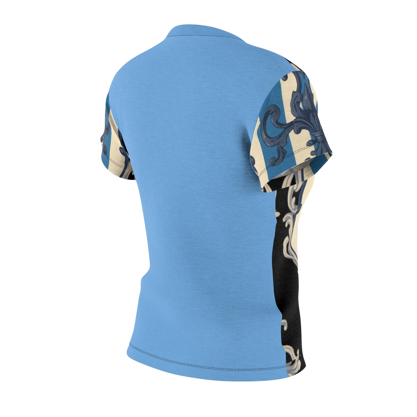 Chic Blue & Alabaster Striped Baroque Women's Cut & Sew T-Shirt, Unique Graphic Tee, Elegant Casual Top, Stylish Everyday Wear