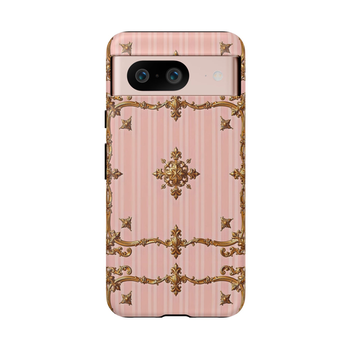 Elegant Floral Phone Case, Tough Cases for Women, Trendy Phone Cover, Chic Gift - Pink Striped Gold Baroque