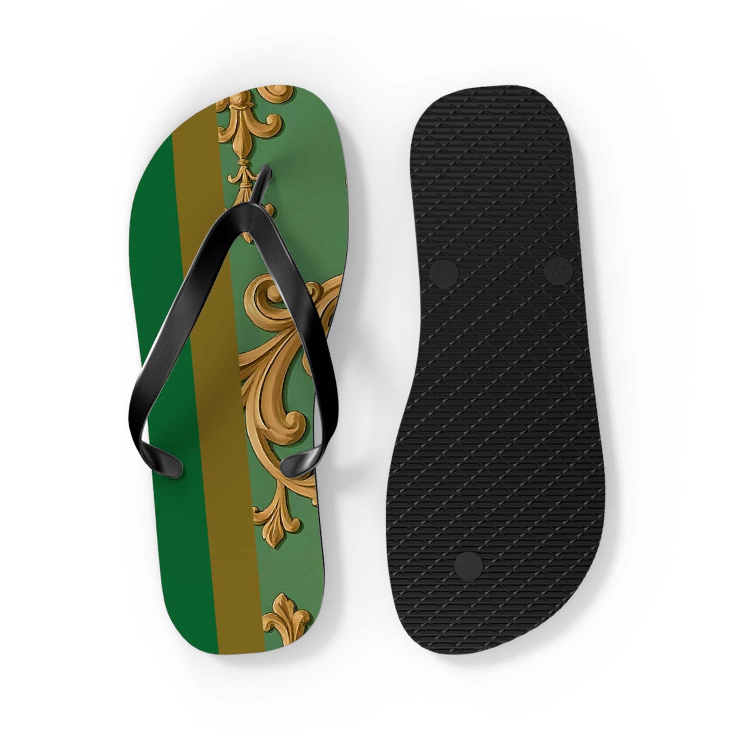 Stylish Summer Flip Flops | Elegant Beach Sandals | Trendy Footwear for Vacation | Perfect Gift for Hot Days - Olive Green Striped Rococo