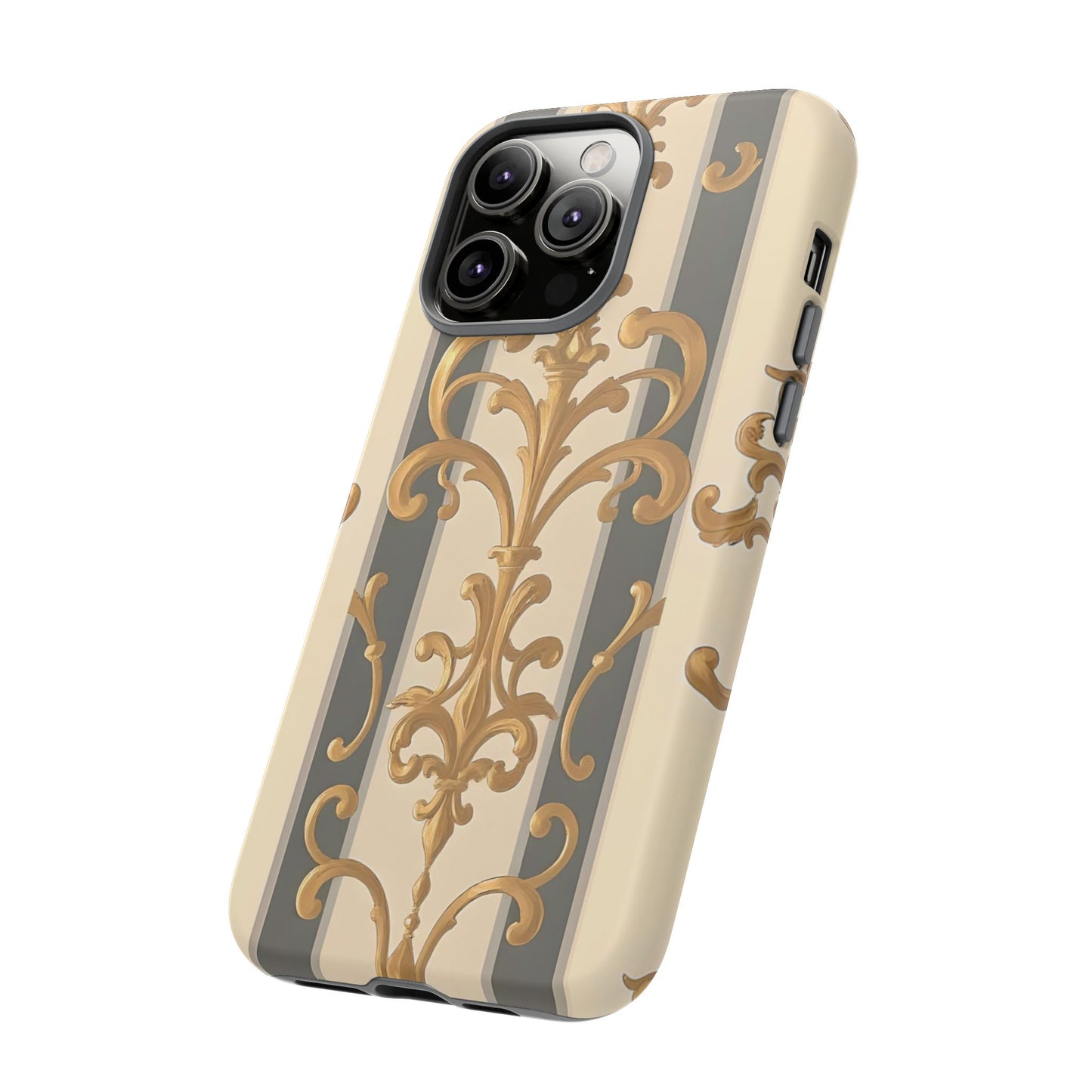 Elegant Floral Motif Phone Case - Tough Cases with Vintage Design - Dusk Olive Striped Gold Damask