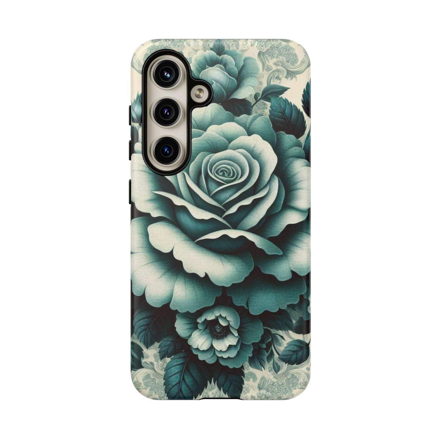 Elegant Floral Motif Phone Case - Tough Cases with Vintage Design - Teal Roses & Damask