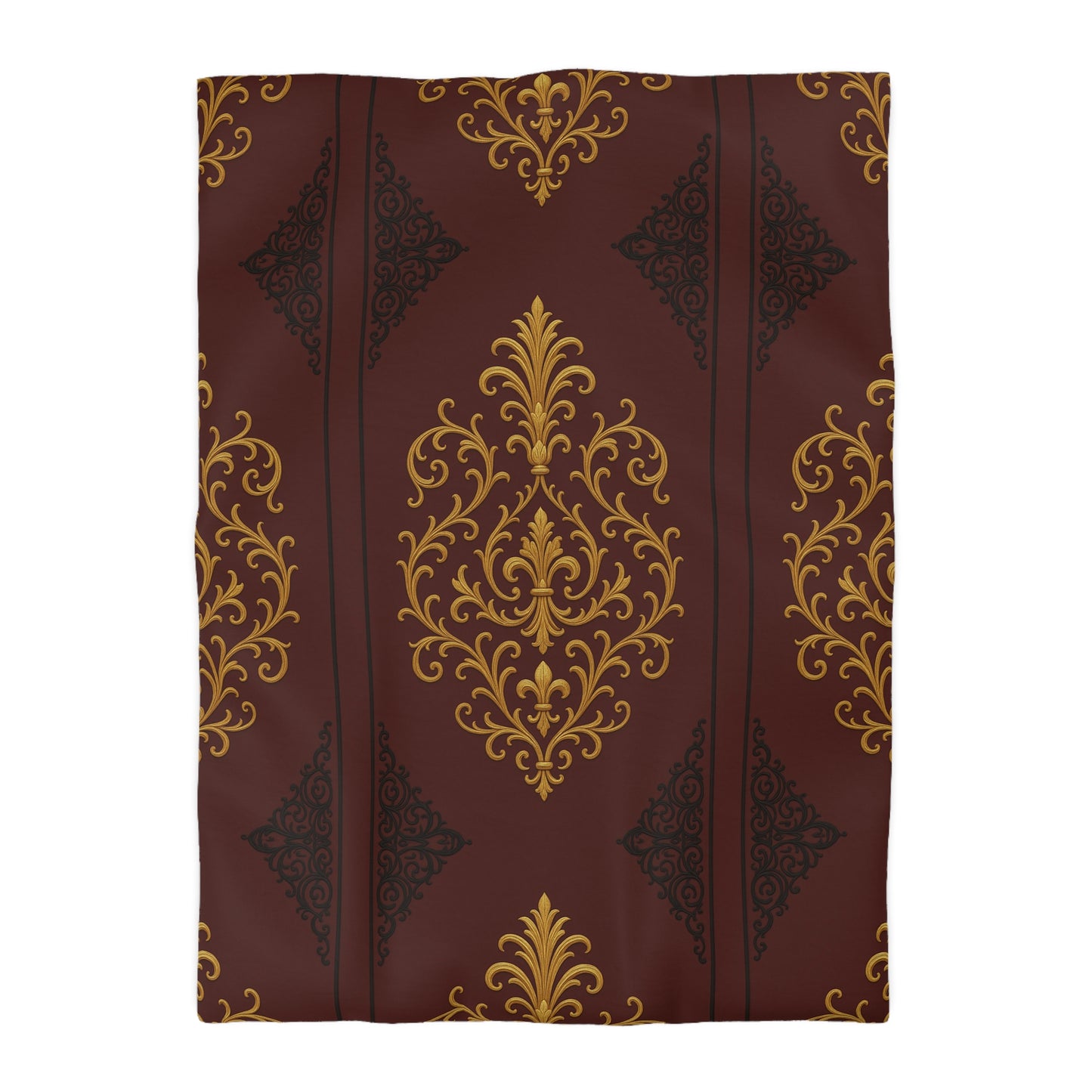 Dusk Burgundy-Black & Gold Baroque Duvet Cover - Regal Gold Baroque on Burgundy Microfiber