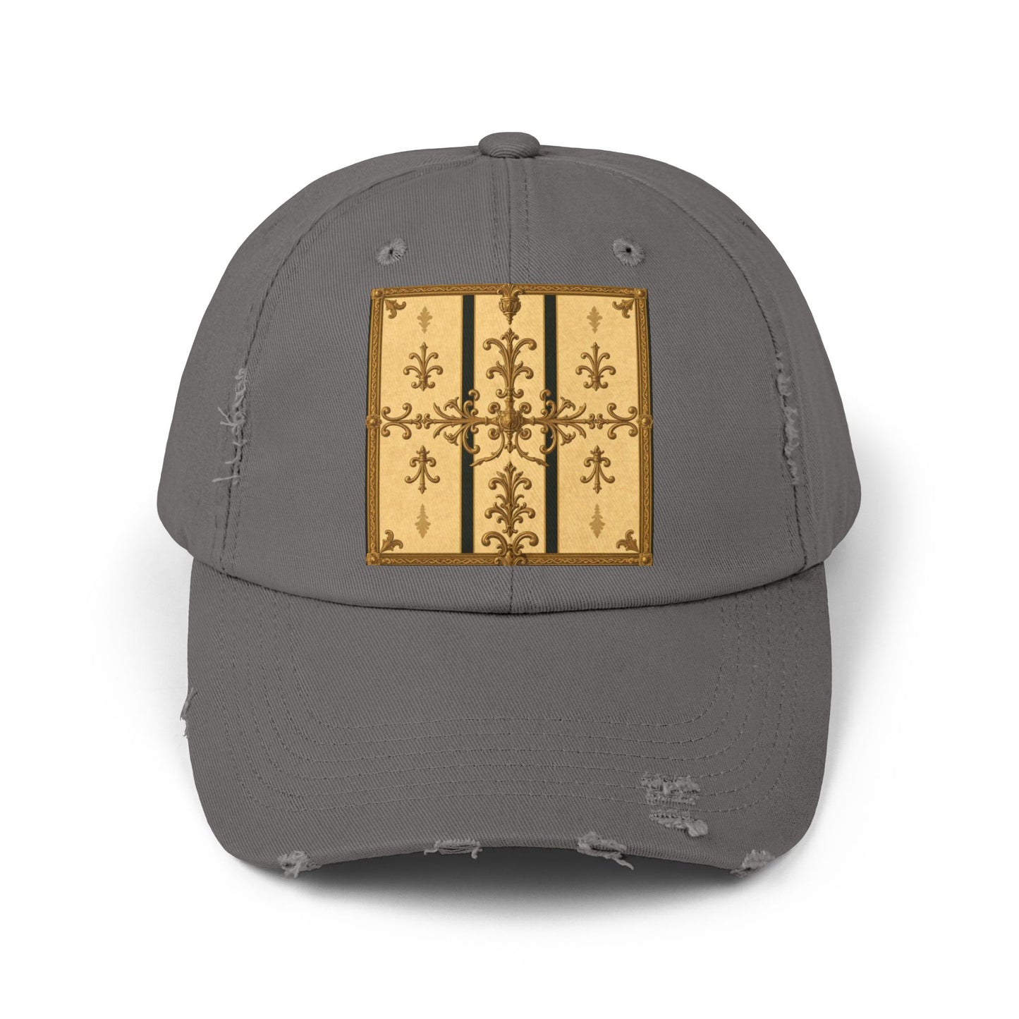 Vintage-Inspired Unisex Distressed Cap with Rustic Floral Design | Perfect for Casual Outings, Gift Ideas - Matte Yellow Striped Antique Rococo