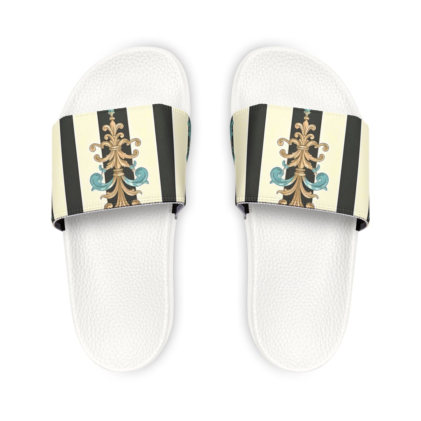 Stylish Removable-Strap Sandals for Women | Comfortable Slip-Ons, Casual Beach Footwear - Black Striped Turquoise & Black Rococo