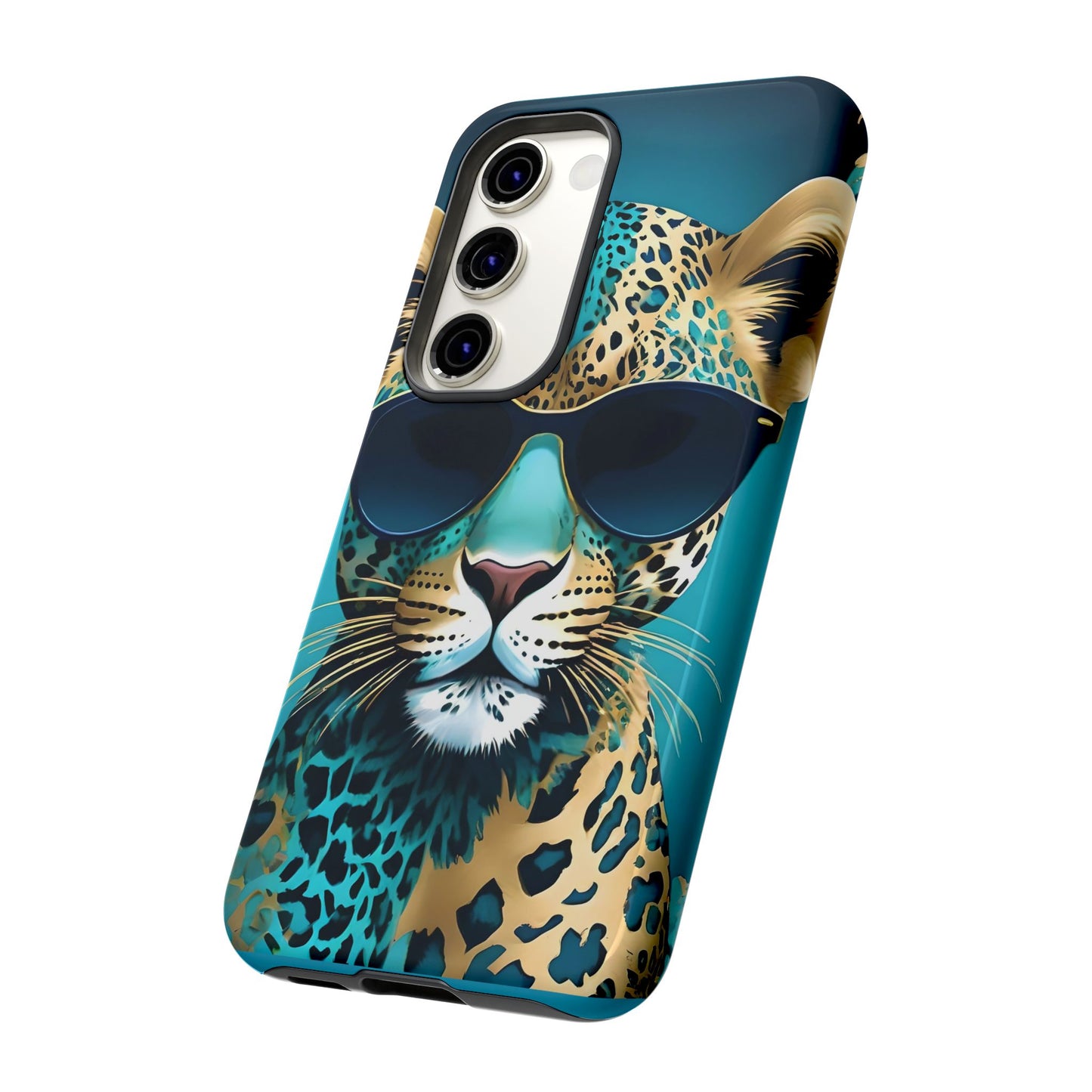 Phone Case - Aqua & Gold Leopard In Sunglasses Design