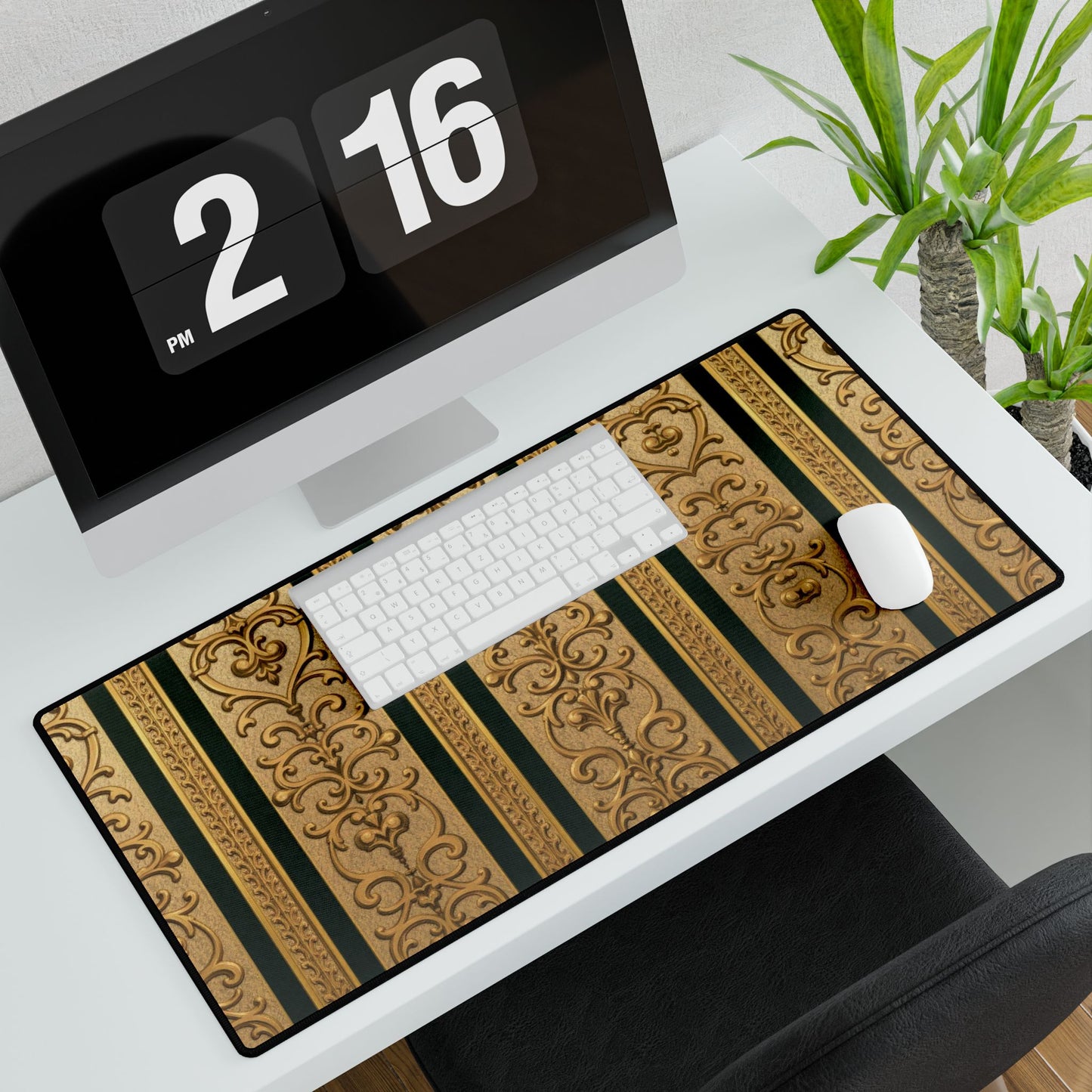 Elegant Teal Striped Gold Baroque Desk Mats for Stylish Workspaces, Office Decor, Gift for Home Office, Modern Accessories, Desk Protection