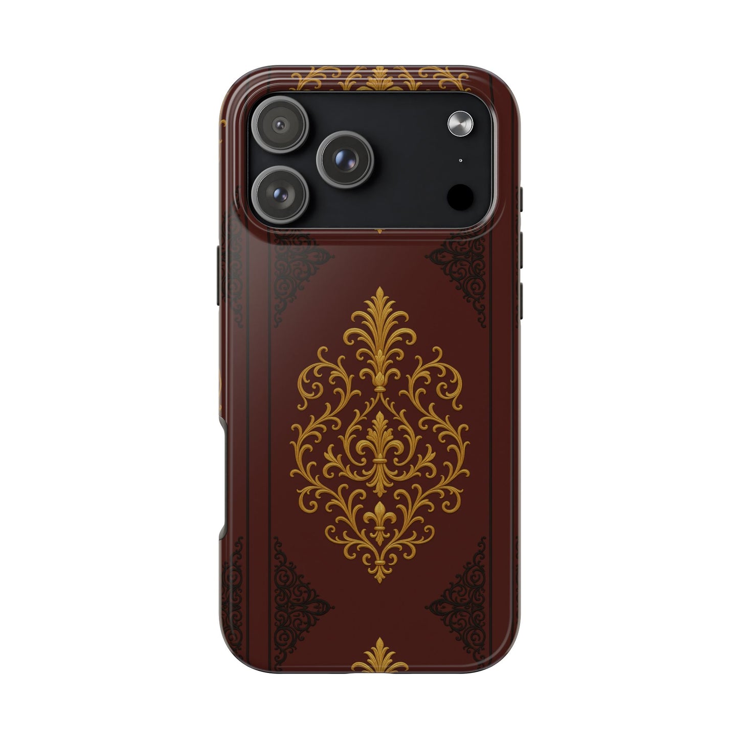 Dusk Burgundy-Black & Gold Baroque Tough Phone Case — Ornate Gold Baroque on Burgundy