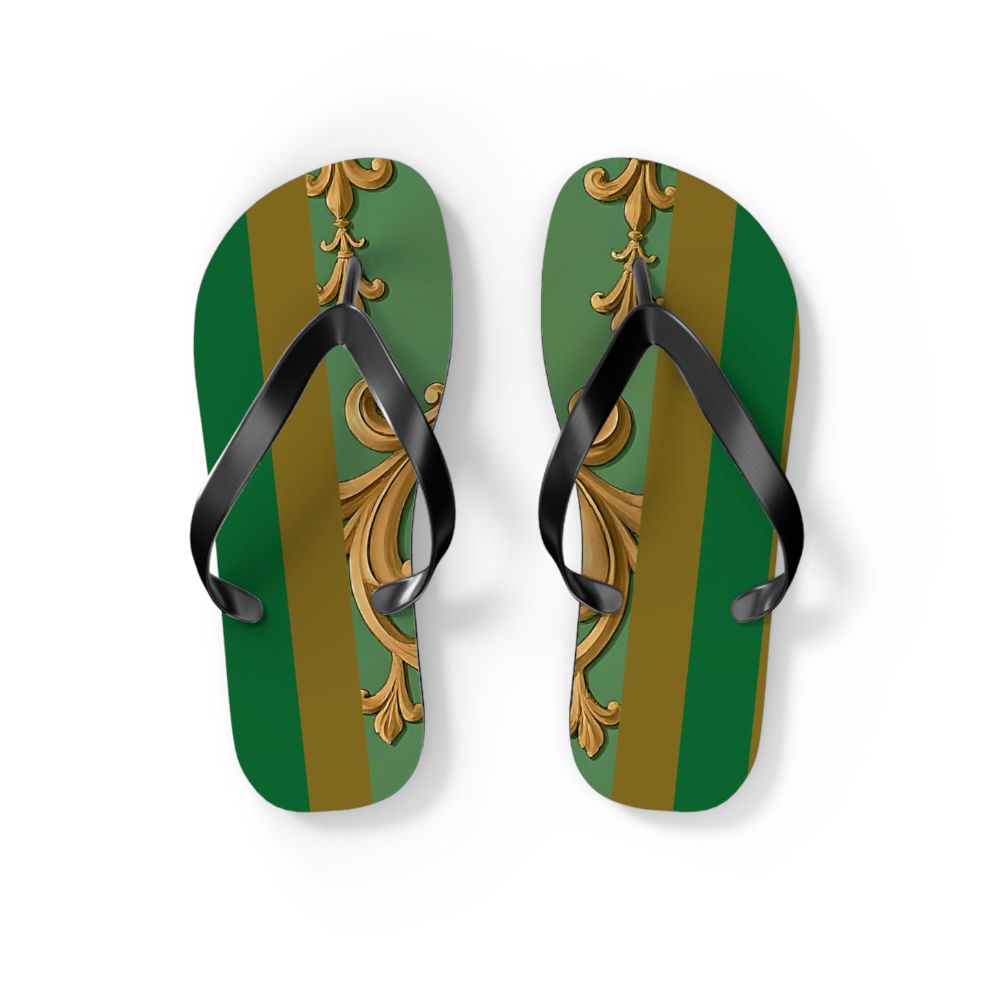 Stylish Summer Flip Flops | Elegant Beach Sandals | Trendy Footwear for Vacation | Perfect Gift for Hot Days - Olive Green Striped Rococo