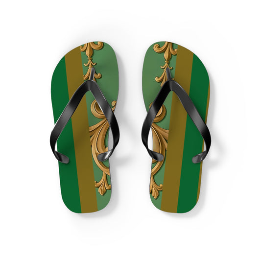 Stylish Summer Flip Flops | Elegant Beach Sandals | Trendy Footwear for Vacation | Perfect Gift for Hot Days - Olive Green Striped Rococo