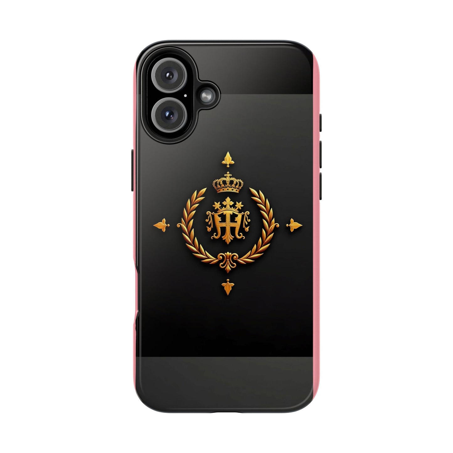 Tough Phone Case with Regal Design - Elegant Phone Protection, Gift for Him/Her, Royalty Inspired - Pink Striped Gold Crest