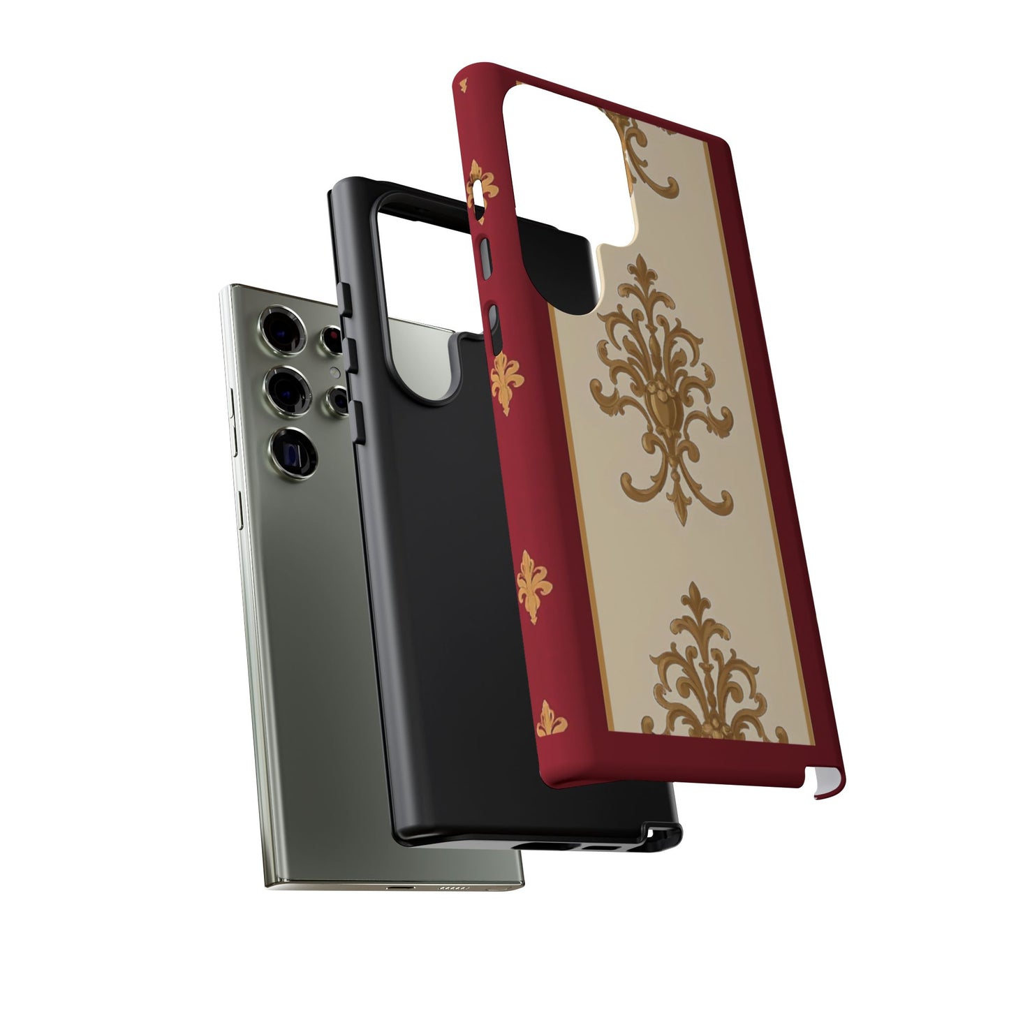 Elegant Floral Motif Phone Case - Tough Cases with Vintage Design - Dusk Red Striped Gold Damask