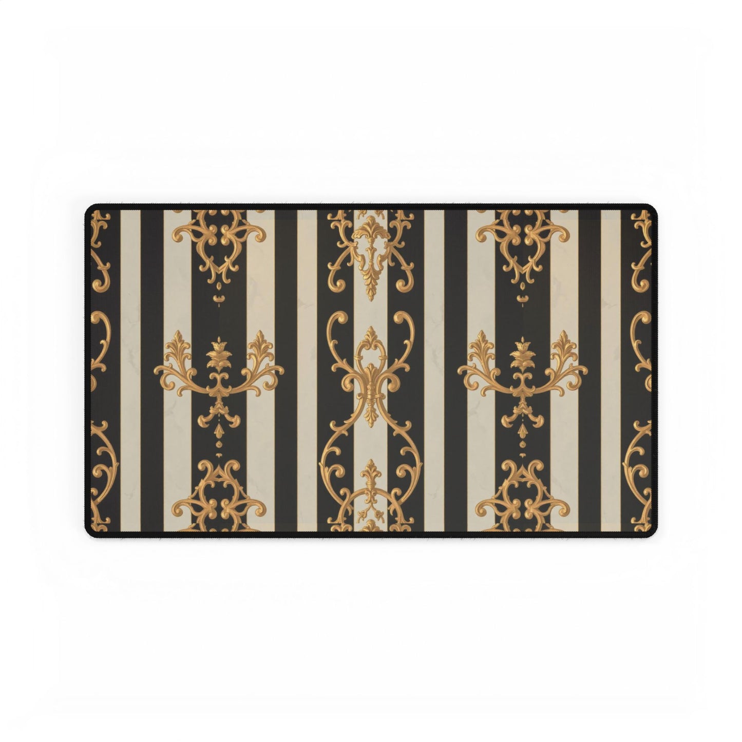 Elegant Black & Alabaster Striped Baroque Desk Mats - Stylish Office Accessories for Home & Work, Gamer Mats, Desk Decor, Chic Gifts