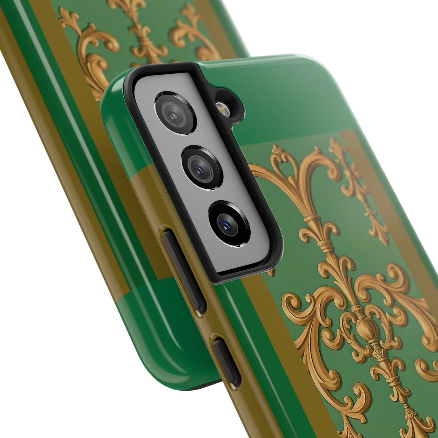 Elegant Floral Tough Phone Case, Durable Phone Cover, Gifts for Her, Stylish Protection, Chic Phone Accessory - Olive Green Striped Rococo