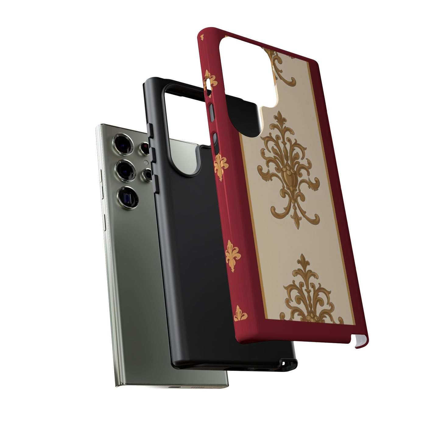 Elegant Floral Motif Phone Case - Tough Cases with Vintage Design - Dusk Red Striped Gold Damask
