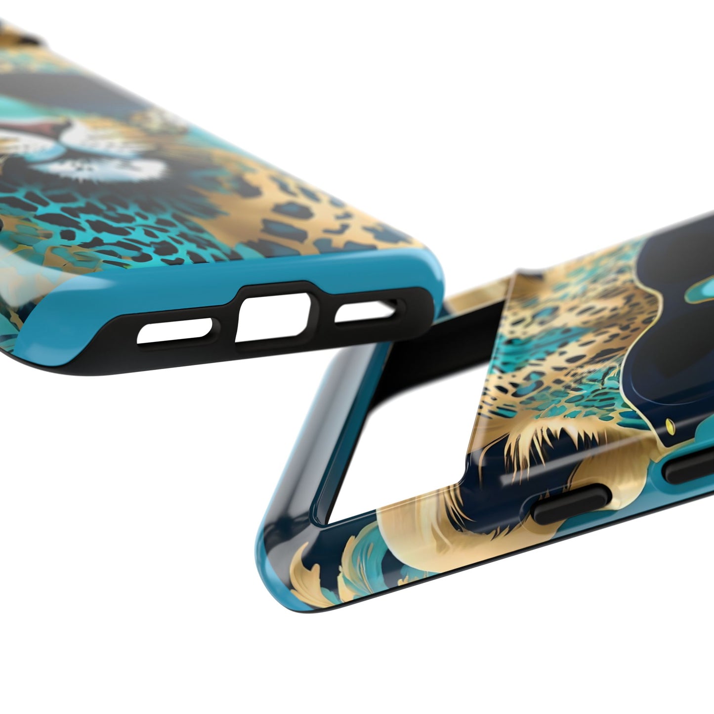 Phone Case - Aqua & Gold Leopard In Sunglasses Design