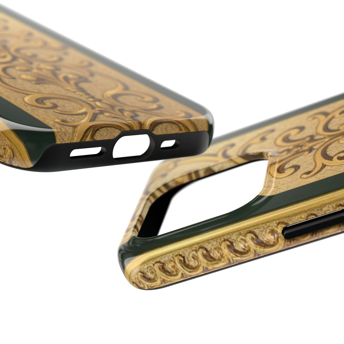 Elegant Teal Striped Gold Baroque Vintage Phone Case, Durable Cell Phone Cover, Floral Phone Protection, Personalized Gift Idea