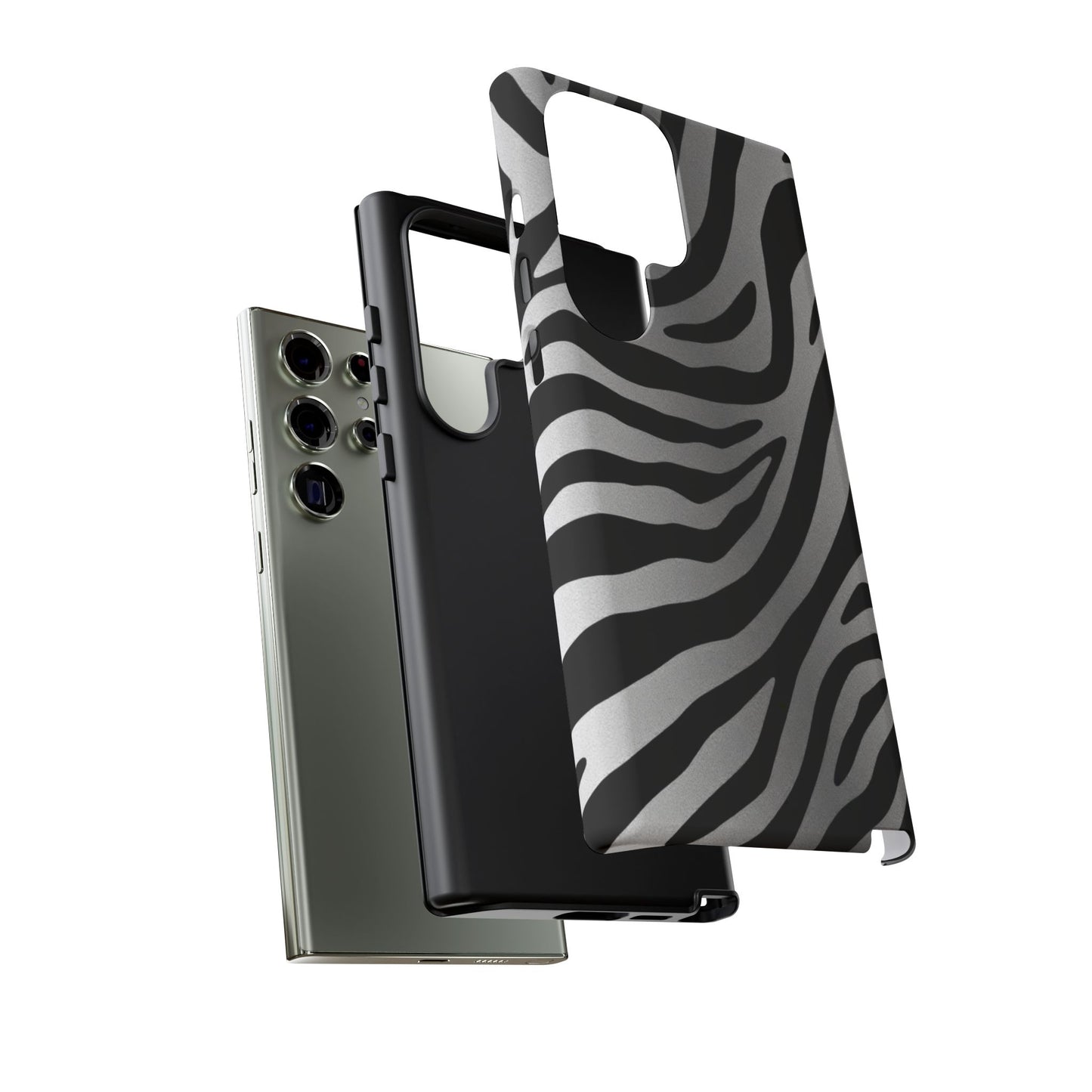 Zebra Print Tough Phone Case - Silver