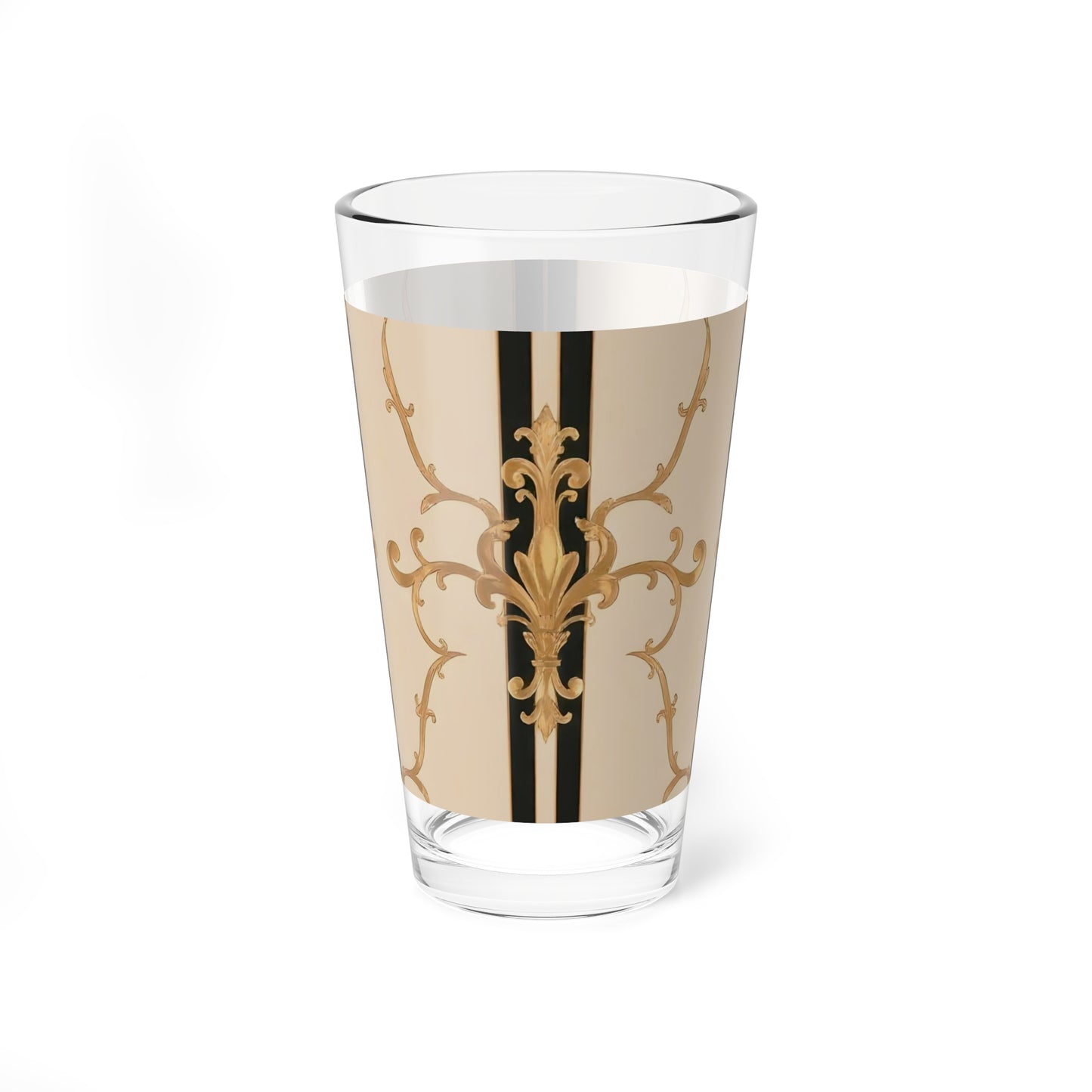 Elegant Mixing Glass - 16oz Cocktail Glass, Vintage Style Drinkware, Perfect for Home Bars, Gifts - Black & Beige Striped Damask