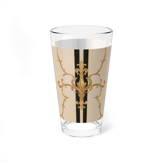 Elegant Mixing Glass - 16oz Cocktail Glass, Vintage Style Drinkware, Perfect for Home Bars, Gifts - Black & Beige Striped Damask