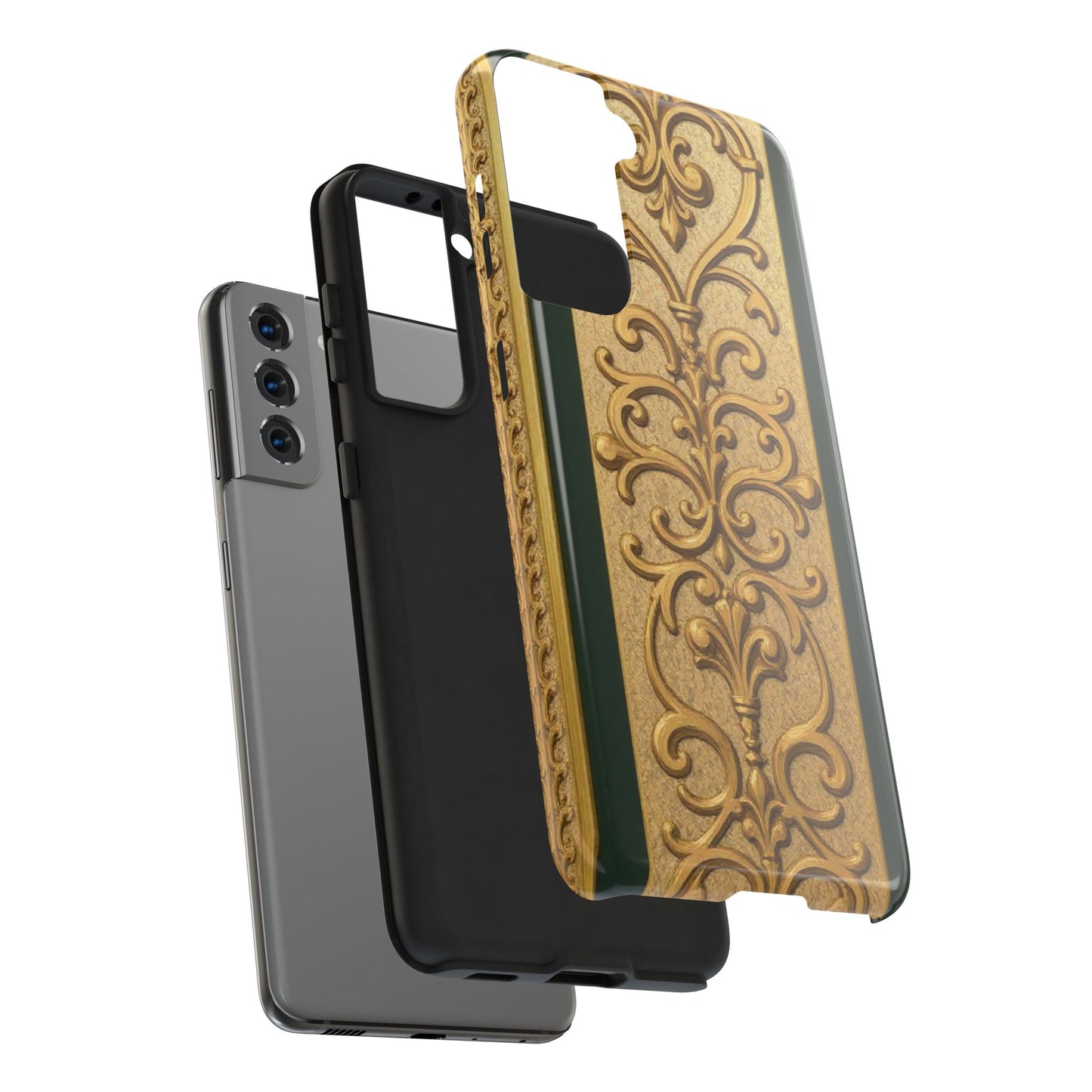 Elegant Teal Striped Gold Baroque Vintage Phone Case, Durable Cell Phone Cover, Floral Phone Protection, Personalized Gift Idea