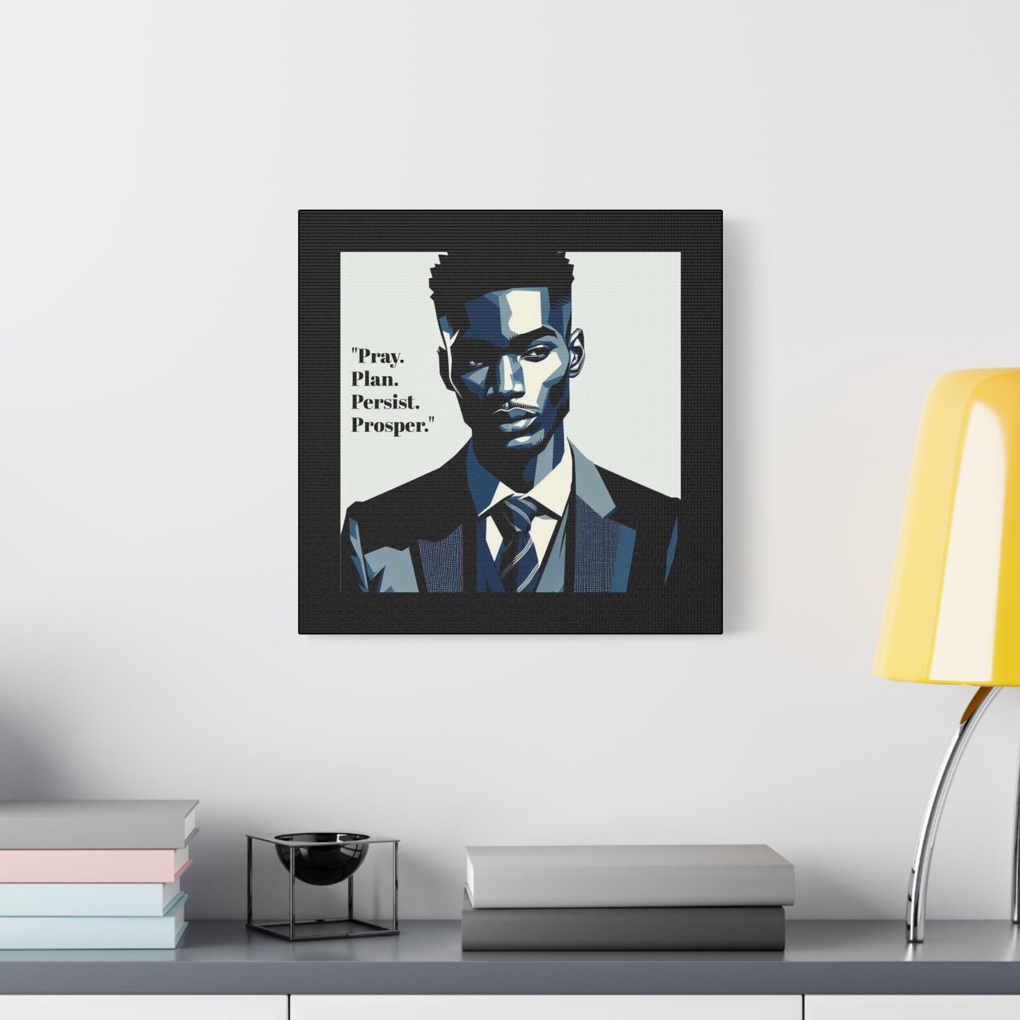 Afro Art Print Canvas, Wall Decor, Satin Stretched Canvas, African American Art, Office Decor, Home Decor - "Pray. Plan. Persist. Prosper."