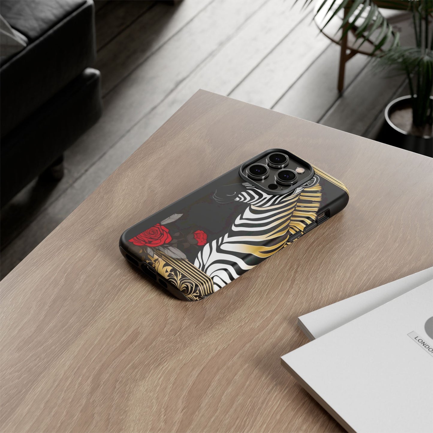 Phone Case - Elegant Zebra & Roses Design