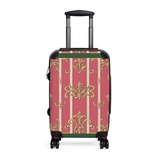 Elegant Green Border Pink Striped Baroque Suitcase for Travelers, Stylish Luggage for Vacations and Getaways, Gift for Adventure Lovers