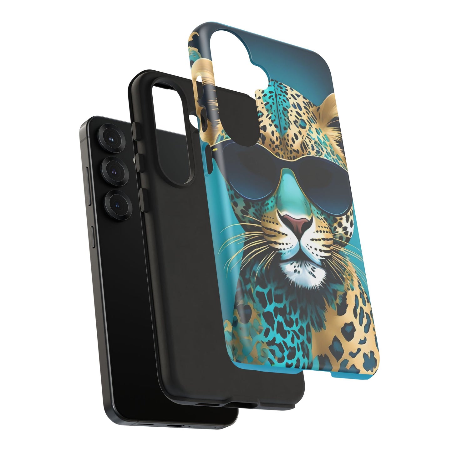 Phone Case - Aqua & Gold Leopard In Sunglasses Design