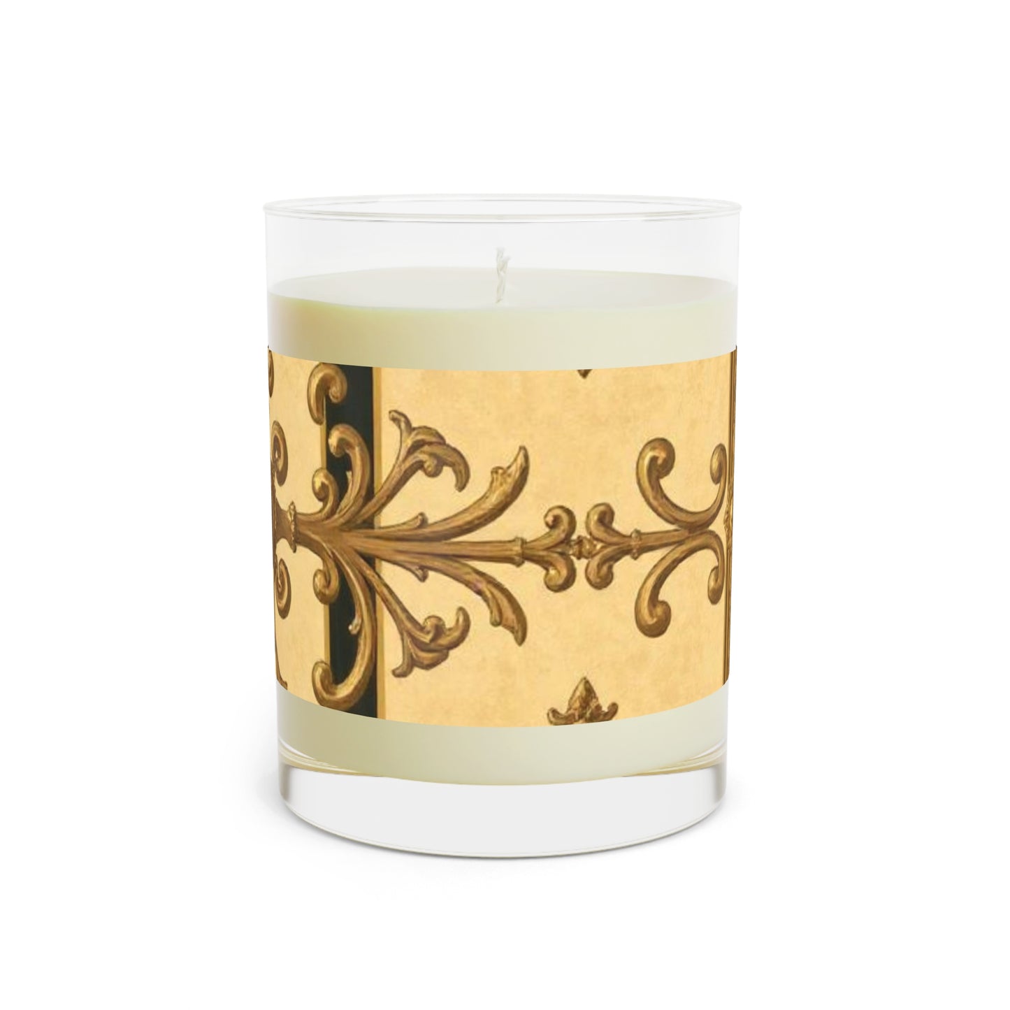 Elegant Gold Foil Scented Candle, Decorative Aromatherapy Gift, Home Décor Candle, Luxe Candle for Relaxation - Matte Yellow Striped Antique Rococo