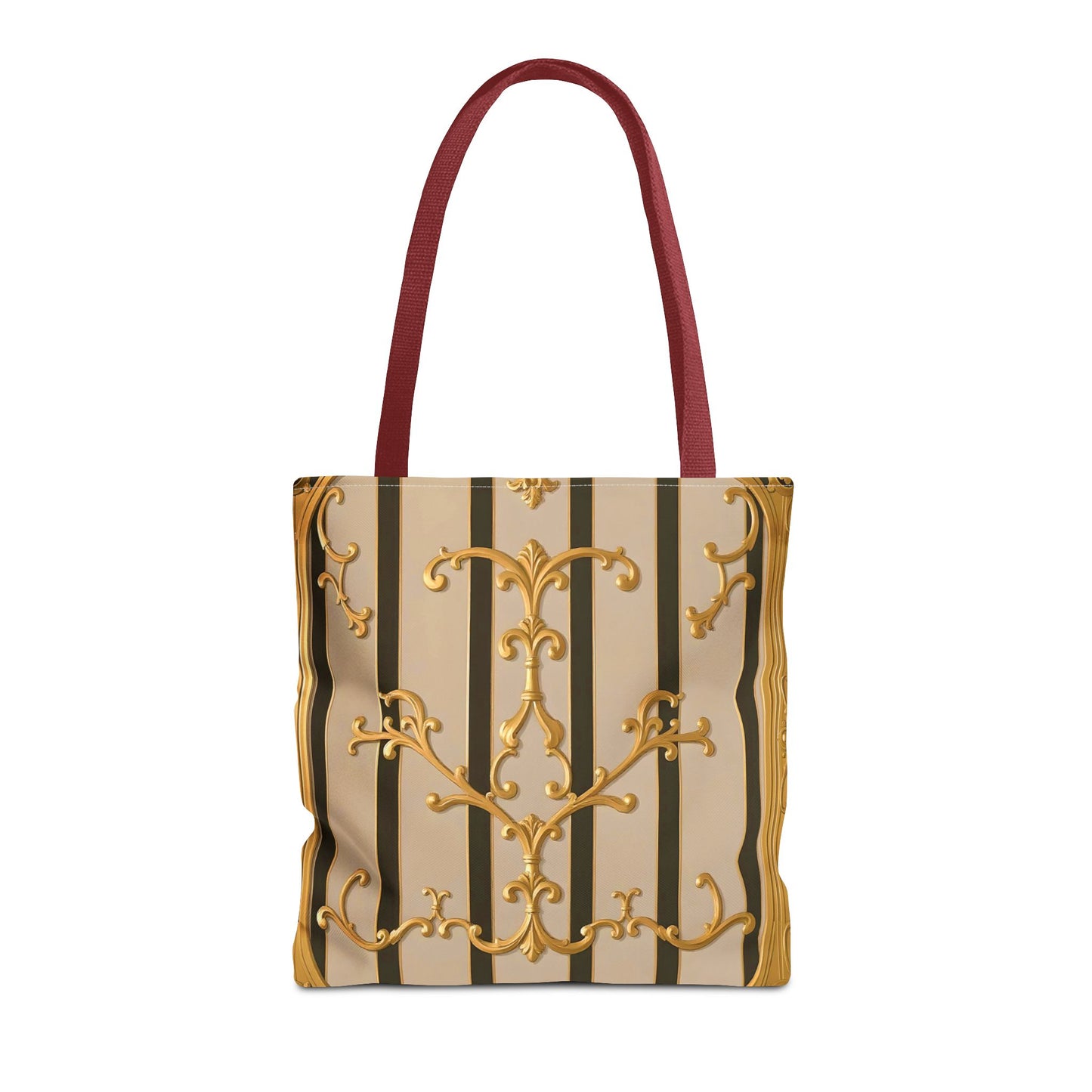 Elegant Gold Pattern Tote Bag - Stylish Carryall for Everyday Use, Eco-Friendly Shopping, Gift for Her - Beige Striped Gold Rococo
