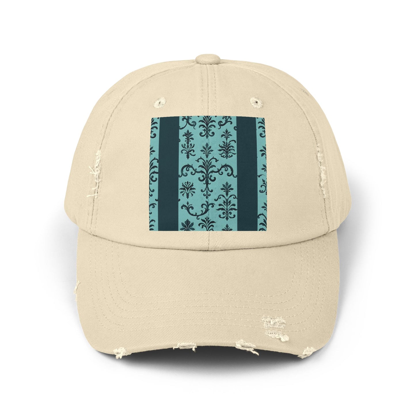 Vintage-Inspired Distressed Cap, Cool Baseball Hat, Casual Headwear, Summer Accessory, Gift for Him Her - Teal Striped Rococo