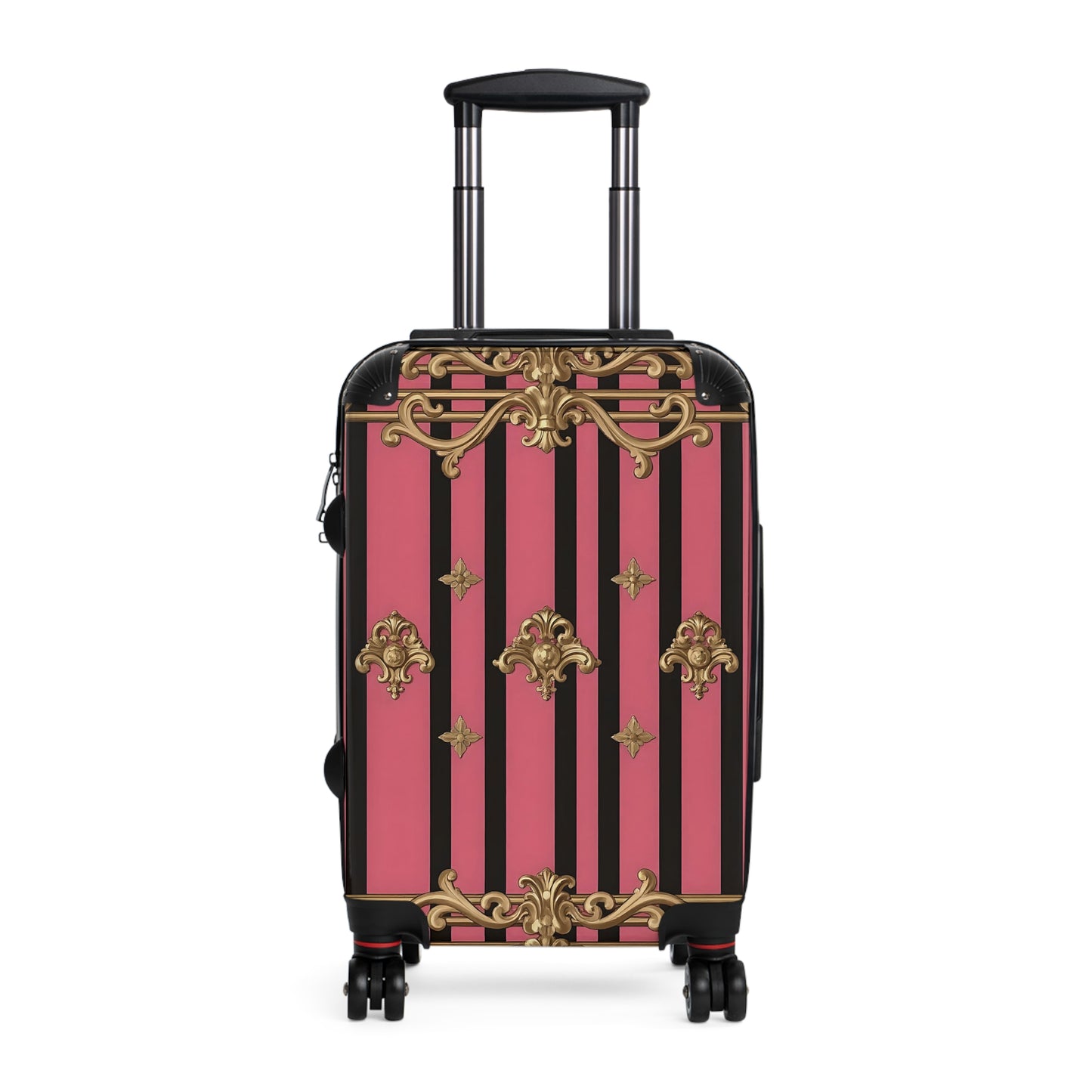 Chic Travel Suitcase for Fashionable Adventurers - Stylish Luggage, Pink Travel Bag, Unique Suitcase, Trendy Carry-On - Pink Striped Gold Rococo