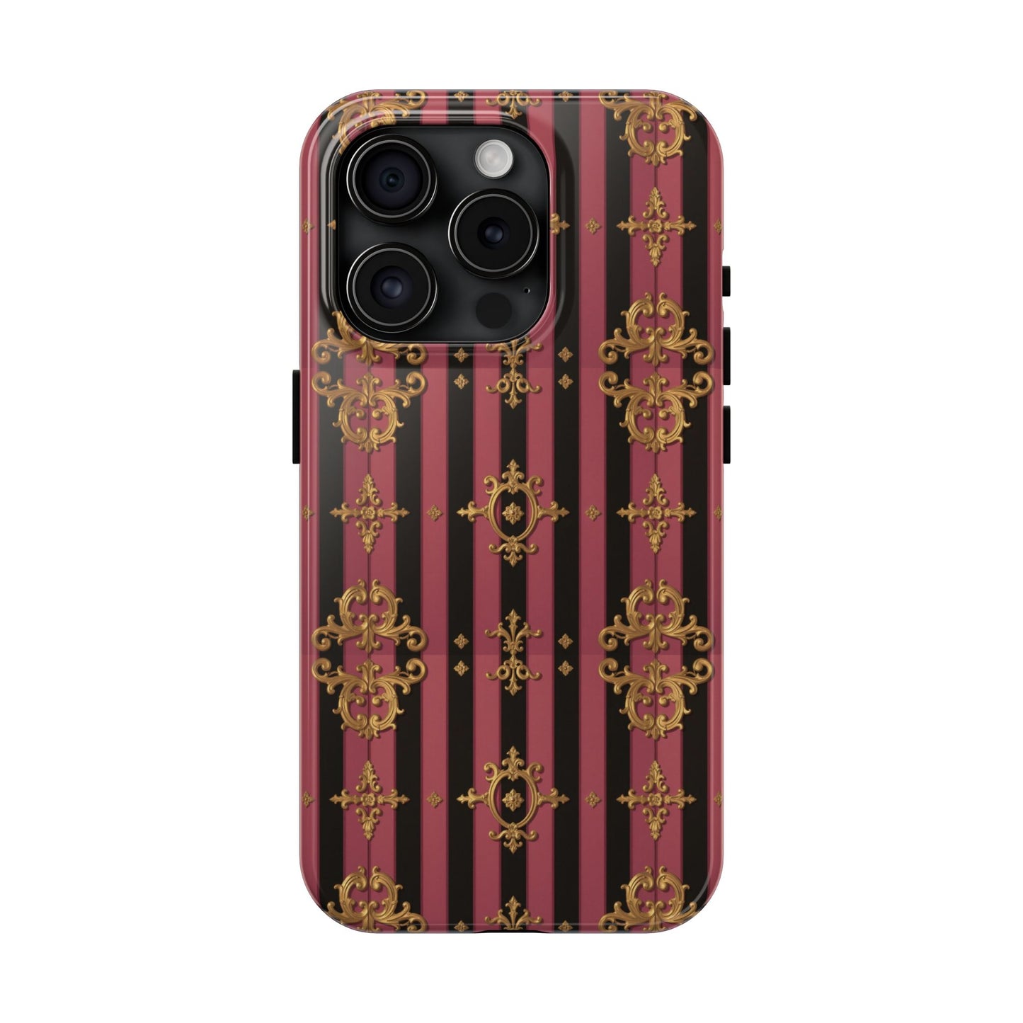 Elegant Black & Mauve Striped Gold Baroque Phone Case, Tough Phone Cases, Stylish Protective Cover, Unique Gift, Luxe Phone Accessories